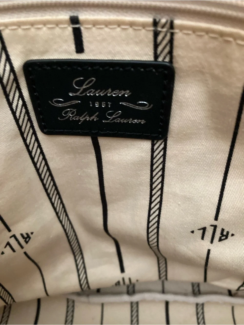 Lauren Ralph Lauren Black and Cream Chevron Tote